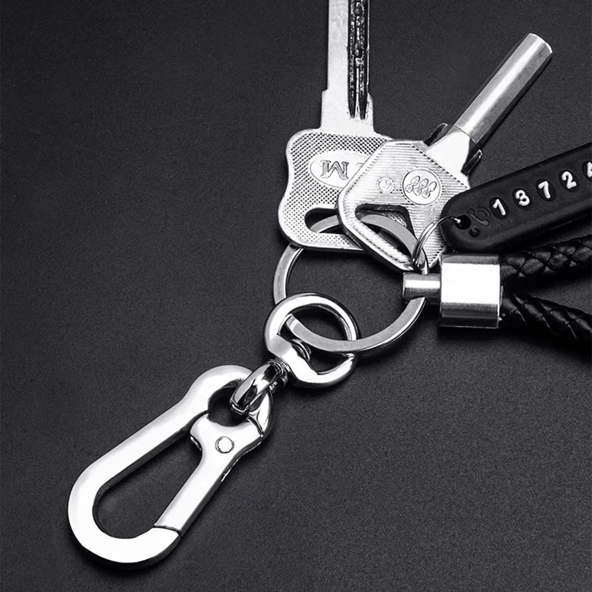 Trendy DIY Mobile Number Plate Keychain – Men’s Punk Woven Leather Rope, Anti-Lost Car Keychain Accessory