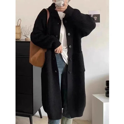 Women's High Neck Knitted Cardigan – Single Breasted Long Sleeve Mid-Length Sweater Jacket for Spring & Autumn