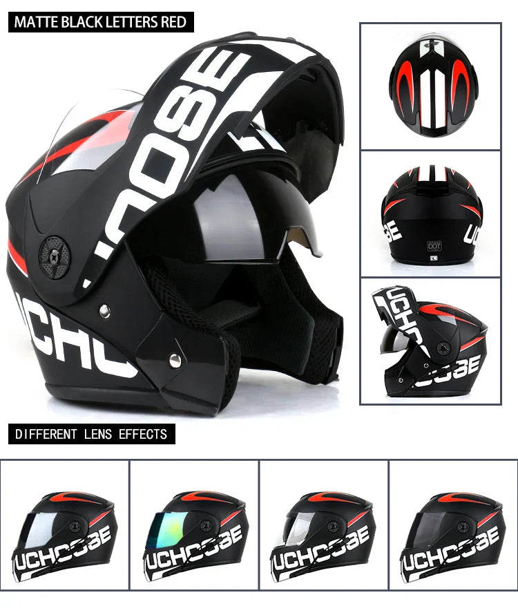 New Full Face Motorcycle Helmet – Racing Helmet with Double Sun Visor & Flip-Up Double Lens for Men & Women, DOT Certified