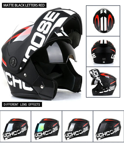 New Full Face Motorcycle Helmet – Racing Helmet with Double Sun Visor & Flip-Up Double Lens for Men & Women, DOT Certified