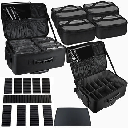Large Capacity Makeup Trolley Case – Multi-Functional Rolling Organizer Bag in Oxford PU for Beauty, Nail Art, Tattoo & Professional Use