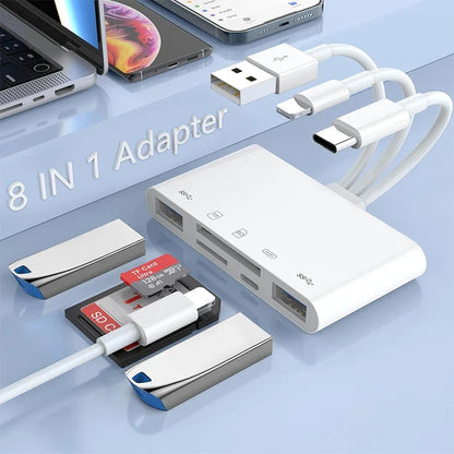 5-in-1 Three-Wire Card Reader — Multi-Function OTG Converter, High-Speed USB for iPhone, Android & iPad