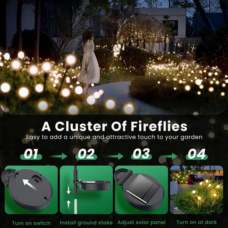 12-Pack Waterproof Outdoor LED Solar Firefly Lights - Starburst Design for Lawn, Garden Path, Landscape Decoration