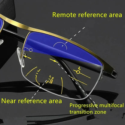 Progressive Multifocal Reading Glasses – Anti-Blue Light Half Frame Bifocal Eyewear for Men & Women +1.00 to +4.00