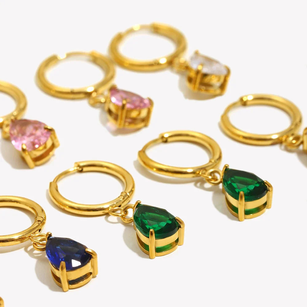 E.B.belle 3A Zircon Waterdrop Small Hoop Earrings for Women – Luxury Colorful Crystal Huggie Charm Jewelry Gift