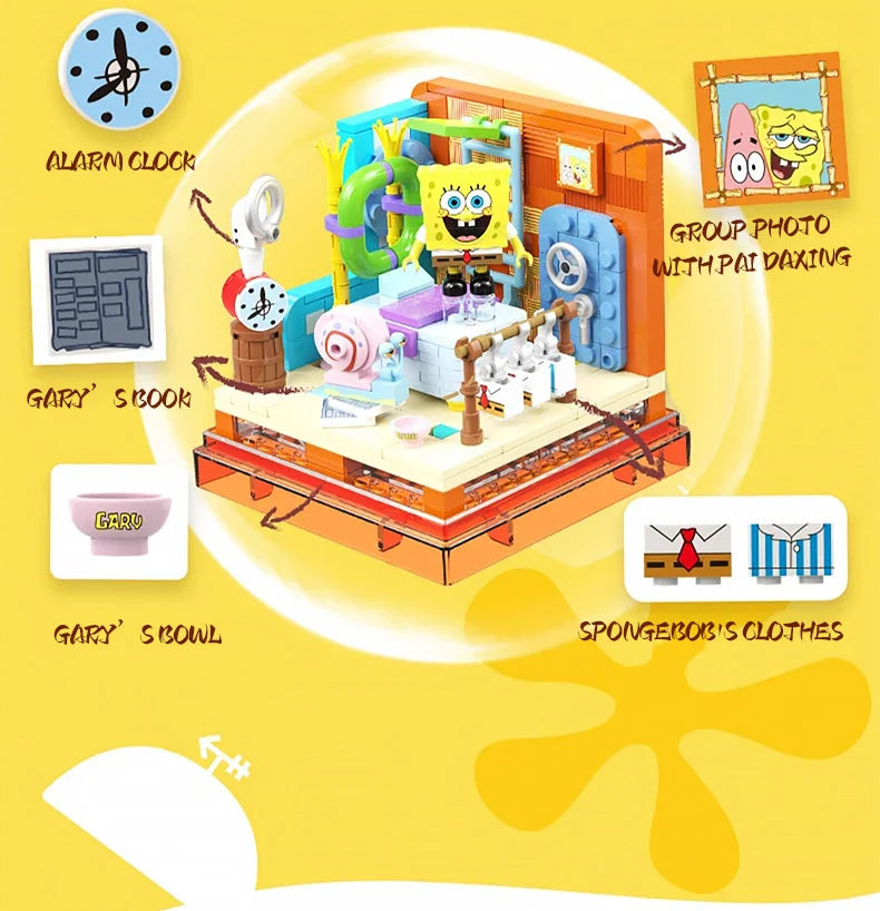 Spongebob Building Blocks Set — Patrick Star, Krusty Krab & Squidward Tentacles Desktop Model Toy for Kids & Gifts