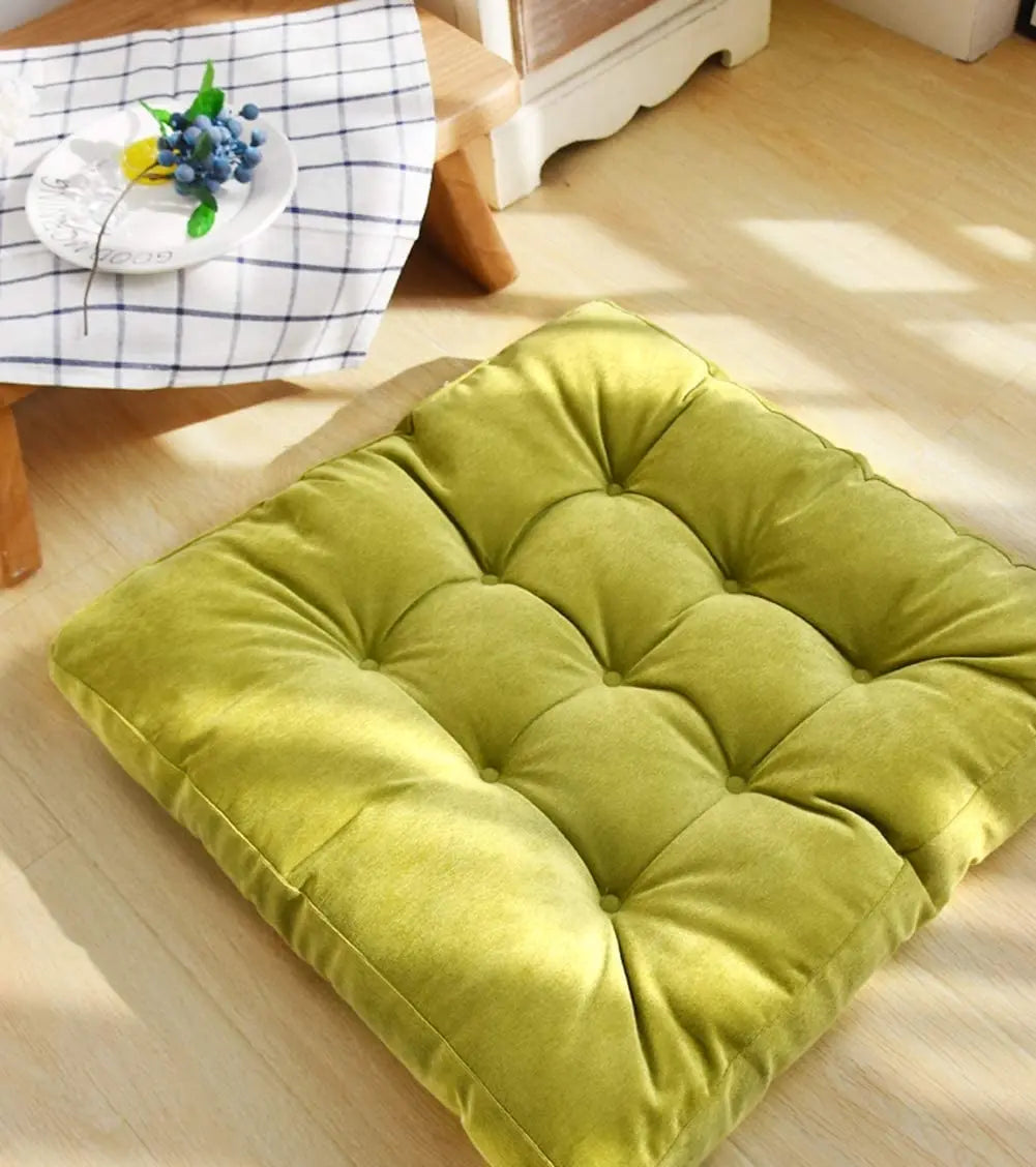 Square Floor Pillow Cushion – Thick Tufted Seat Pad for Meditation, Yoga, Kneeling, and Balcony Seating