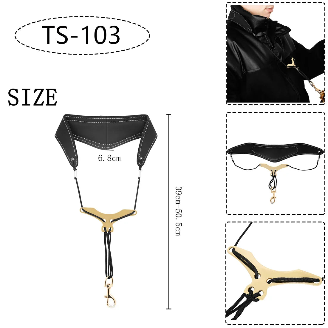 Saxophone Neck Strap - Adjustable Leather Universal Fit for Soprano, Alto, Tenor Sax with Secure Closed Hooks