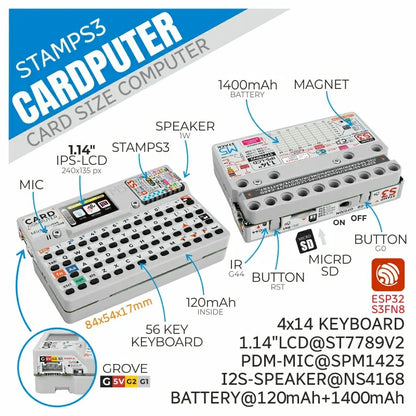 FMchip Cardputer M5StampS3 ESP32-S3 Development Board - Portable Computer with 1.14 Inch Screen and 56-Key Keyboard