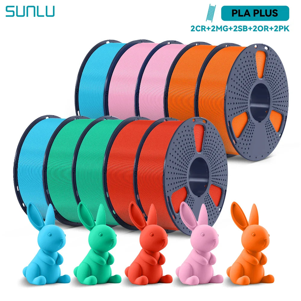 SUNLU PLA/PETG/PLA+ 3D Printer Filament Bundle – 10 Rolls 1KG Each, 1.75mm Neatly Wound Filament for 3D Printing (EU/US)