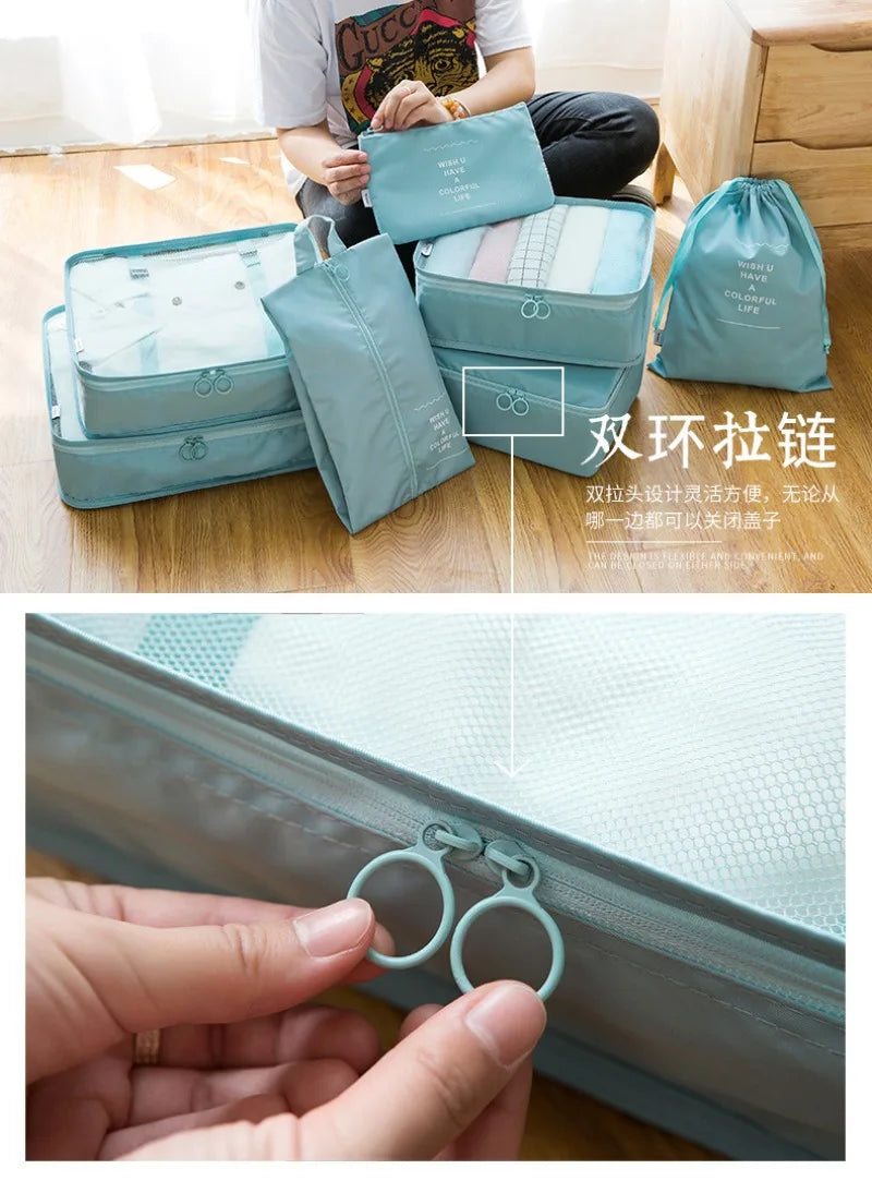 7 Piece Travel Bag Organizer Set - Luggage & Clothing, Shoes, Blanket Packing Cubes & Pouches