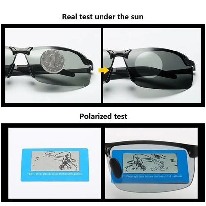 Men's Photochromic Polarized Sunglasses - Driving, Fishing Chameleon Glasses - Day/Night Vision UV400 Eyewear