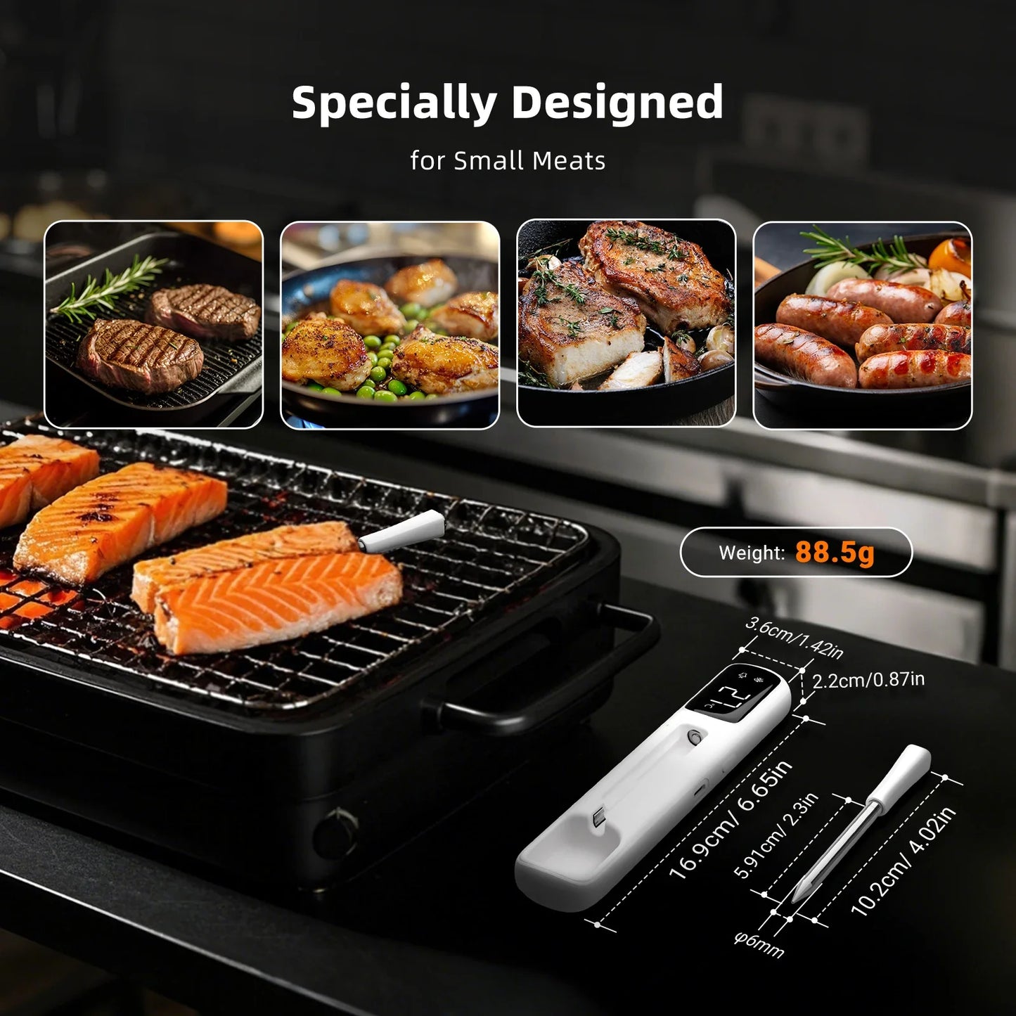 INKBIRD INT-11I-B Mini Wireless Meat Thermometer — Bluetooth 5.4, 1000ft Range, 1s Response, IP67, 26 Presets with LED Display for BBQ & Grill