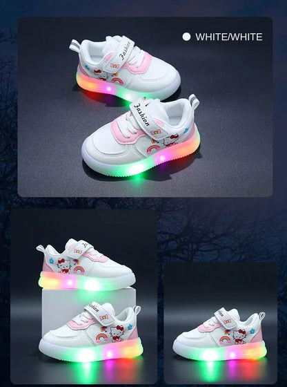 Sanrio LED Hello Kitty Shoes for Girls – Cute Cartoon Kawaii Summer Sneakers with Soft Bottom