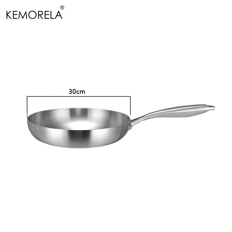 24CM Professional Grade Frying Pan - 304 Stainless Steel, 2MM Thick 5-Ply Steel Skillet & Cooking Pot