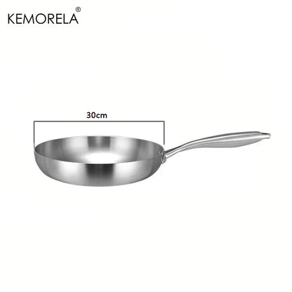 24CM Professional Grade Frying Pan - 304 Stainless Steel, 2MM Thick 5-Ply Steel Skillet & Cooking Pot