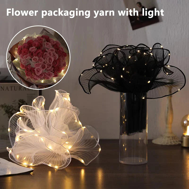 LED Flower Wrapping Paper – Lace Mesh Lighted Bouquet Packaging for Wedding, Birthday & Gift Decorations