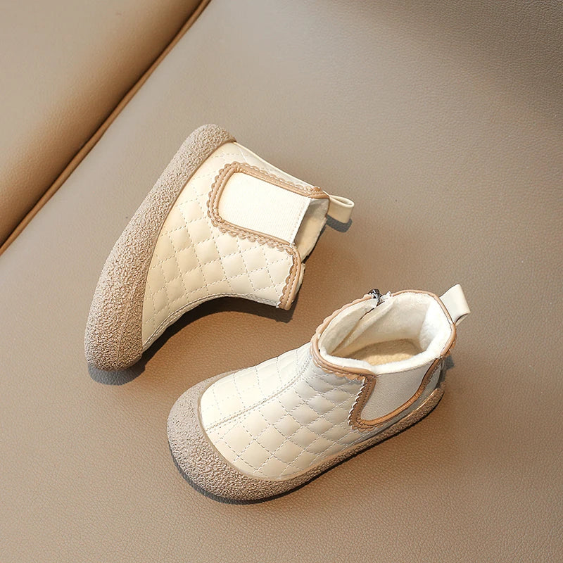 Autumn Winter Baby Girls Boots — Waterproof, Windproof, Non-Slip Plush Ankle Shoes for Kids