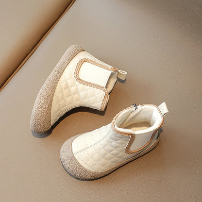 Autumn Winter Baby Girls Boots — Waterproof, Windproof, Non-Slip Plush Ankle Shoes for Kids