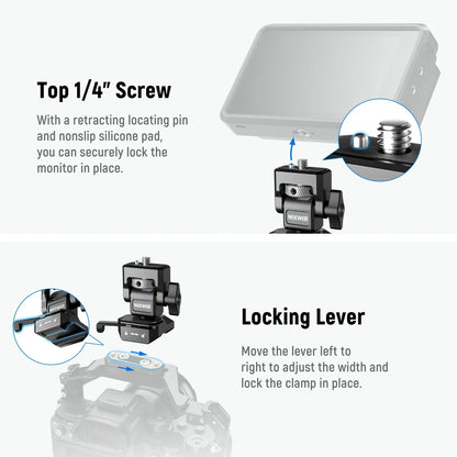 NEEWER Adjustable Camera Clamp – Monitor Mount with Cold Shoe, Anti-Twist 1/4" Screw for Flash & DIY Accessories