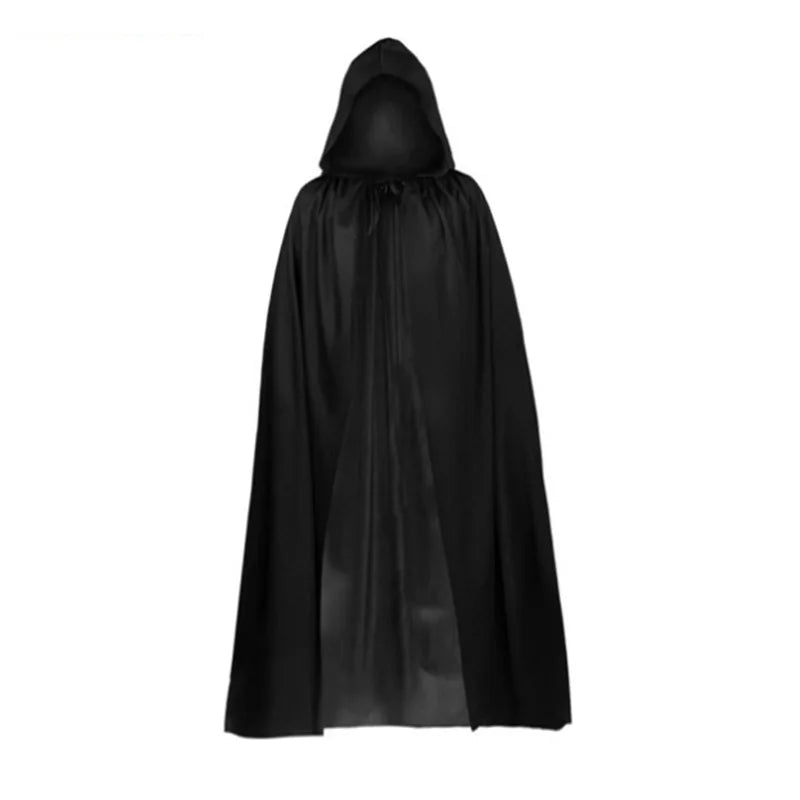 Unisex Halloween Hooded Black Cloak Witch Robe Long Cape Cosplay Costume Party Prop