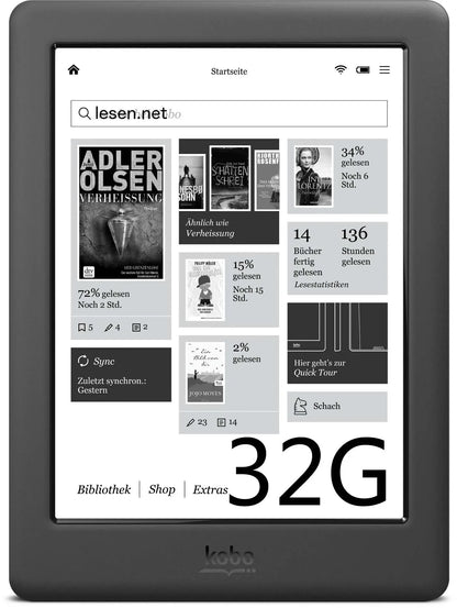 KOBO Glo HD E-Reader - 6-Inch 300PPI E-Ink Display with Front Light, Available in 4G/16G/32G Models