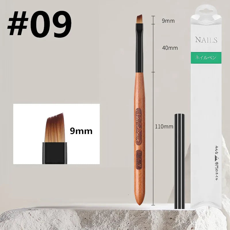 Sandalwood Handle Nail Art Brush Set – Gradient Blooming UV Gel Liner & Flower Drawing Tools for Stripes & Nail Painting