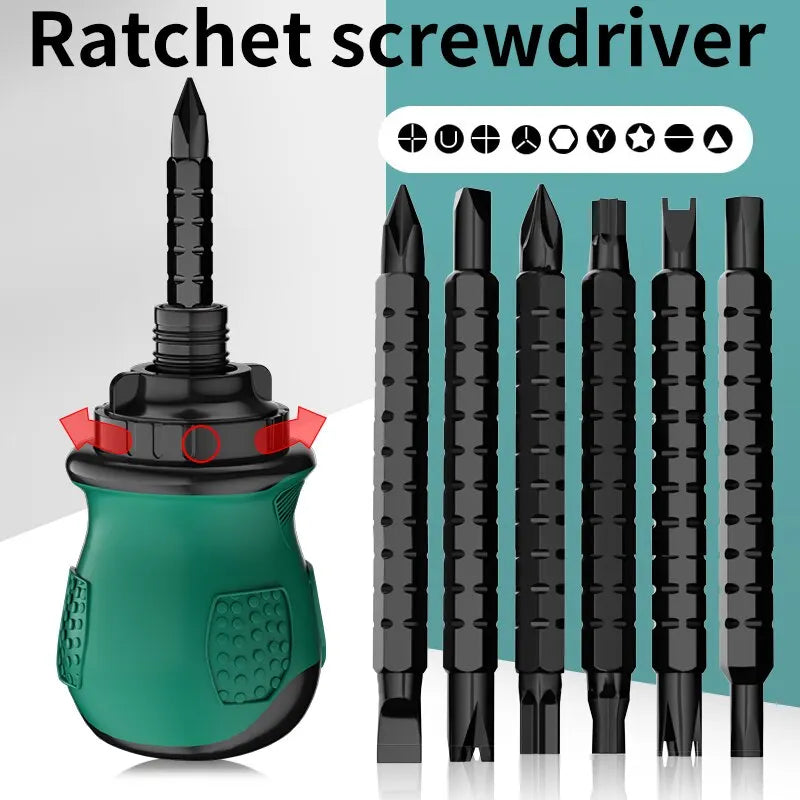 13-in-1 Ratchet Screwdriver Set with Short Handle - Cross Groove Drill, Telescopic Dual Purpose, Chrome Vanadium Steel Repair Tools