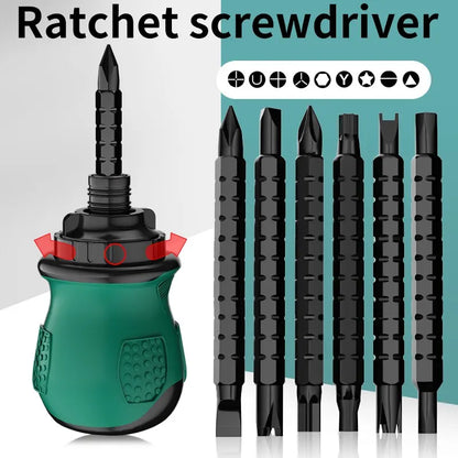 13-in-1 Ratchet Screwdriver Set with Short Handle - Cross Groove Drill, Telescopic Dual Purpose, Chrome Vanadium Steel Repair Tools