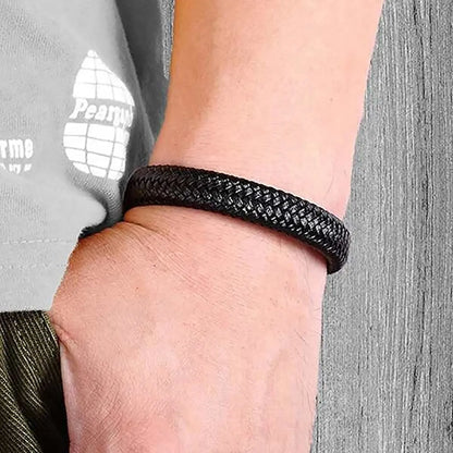 Black PU Leather Magnetic Bracelet for Men - Elegant and Mature Gift Idea