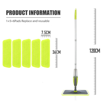 Spray Mop Broom Set — Magic Flat Mop with Rotating Head, Reusable Microfiber Pads for Home Floor Cleaning