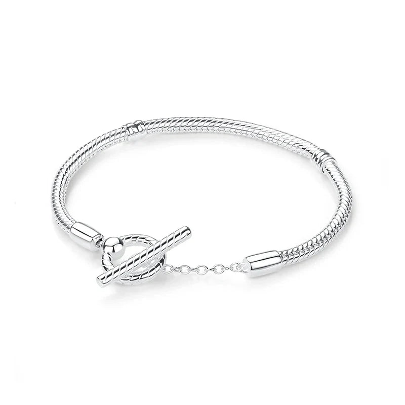 925 Sterling Silver Love Heart Charm Bracelet – Rose Gold Snake Chain Bangle for Women | DIY Luxury Bead Jewelry Accessories