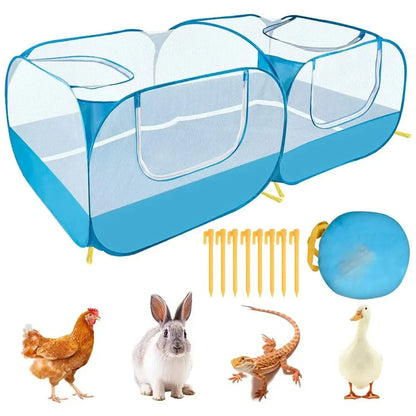 Portable Small Animal Playpen - Foldable Pet Cage with Transparent Mesh for Cats & Chickens