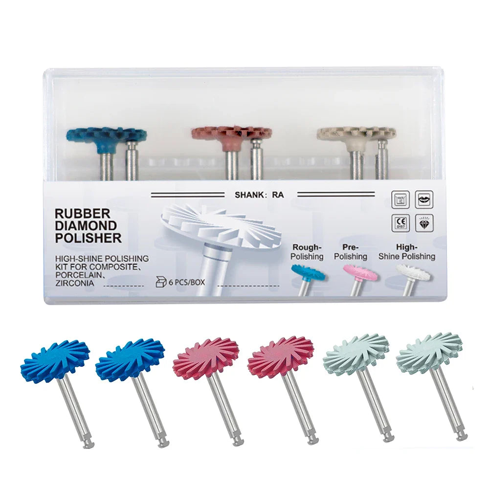 6pcs Dental Rubber Polisher Kit – Composite Resin Diamond Polishing Discs, 14mm Spiral Flex Wheels