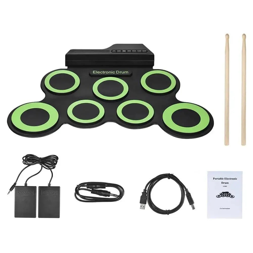 Portable Folding USB Electronic Drum Kit - Silicone Roll-Up Practice Pad with Drumsticks & Sustain Pedal