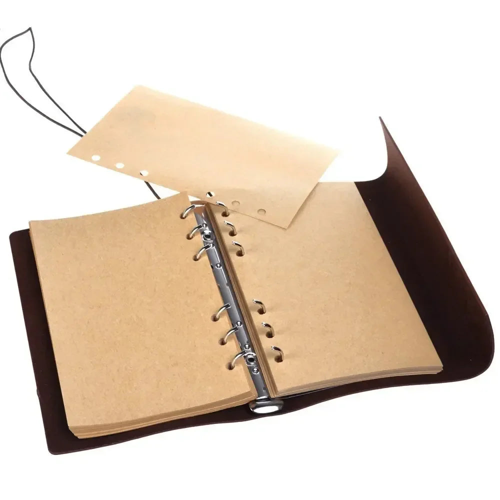 Retro Leather Notebook & Journal – Agenda Binder, Sketchbook with Replaceable Kraft Paper, 14x10cm, Korean Stationery