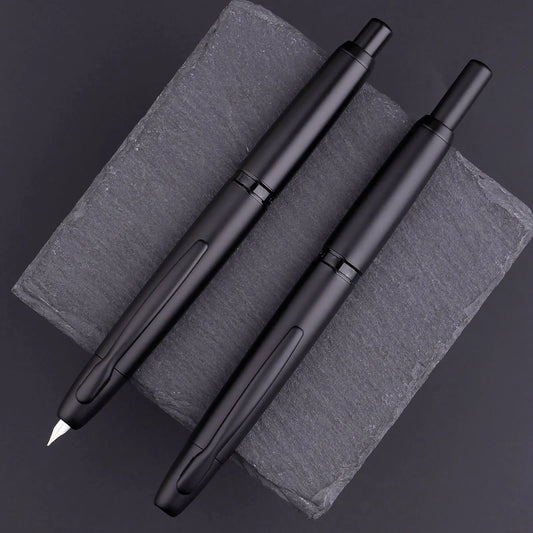 MAJOHN A1 Retractable Fountain Pen – EF 0.4mm Nib, Matte Black Metal Ink Pen with Converter, Ideal for Students and Gifts