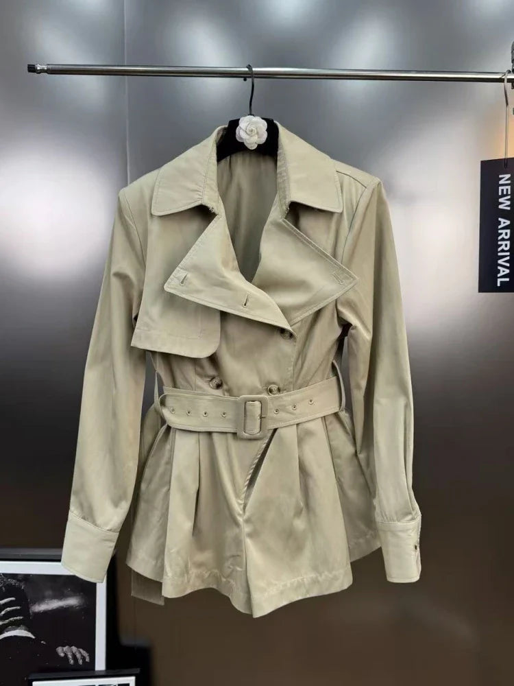 Women’s Winter Sexy Lapel Long Sleeve Belted Double-Breasted Jumpsuit Shorts, Elegant Evening Party Runway Outfit