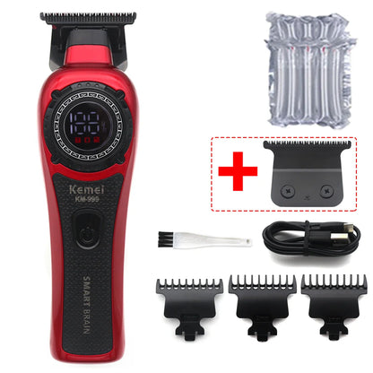Kemei KM-999 Hair Trimmer for Men – DLC T-Blade, Zero Gapped, LED Display, Cordless USB Professional Hair Clipper