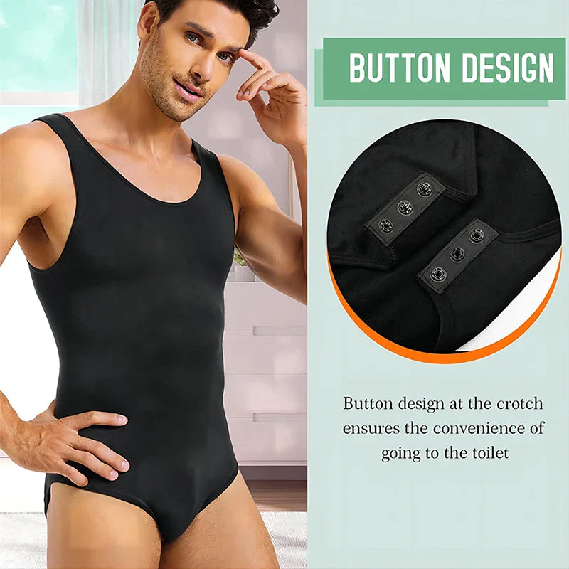 Men’s Shapewear Bodysuit – Sleeveless Tummy Control Abdomen Compression Slimming Open-Crotch Full Body Shaper Undershirt