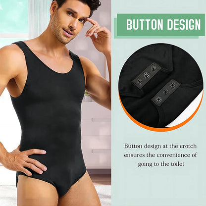 Men’s Shapewear Bodysuit – Sleeveless Tummy Control Abdomen Compression Slimming Open-Crotch Full Body Shaper Undershirt