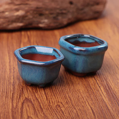 Mini Chinese Style Ceramic Bonsai Pot – Breathable Succulent Planter with Drainage Holes for Home
