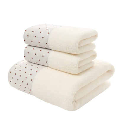 3-Piece Cotton Towel Set – 2 Hand Face Towels 35x75cm + 1 Bath Towel 70x140cm Soft Washcloth Gift Set