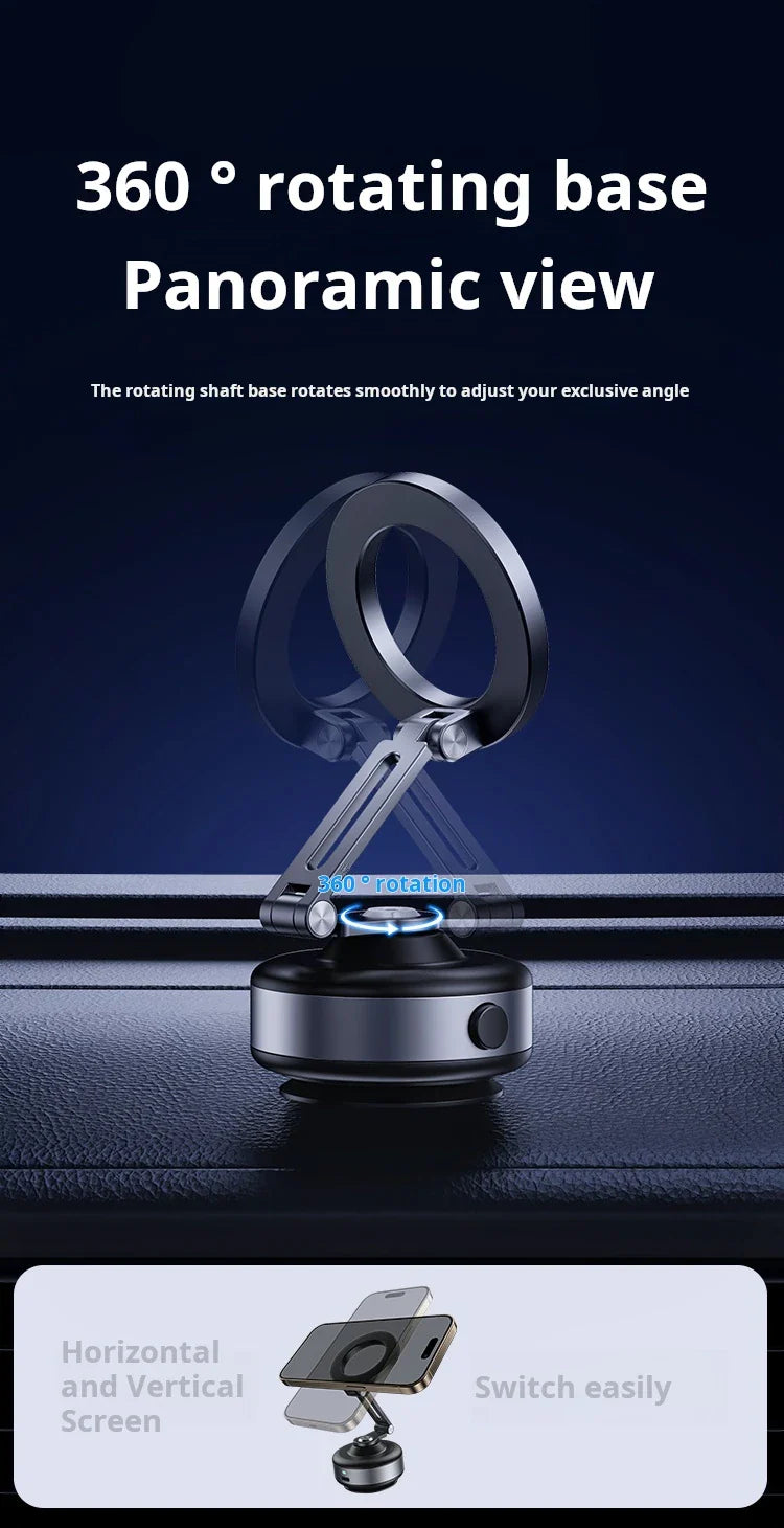 Magnetic Vacuum Adsorption Car Mount – Foldable 360° Rotating Aluminum Alloy Phone Holder for Smartphones