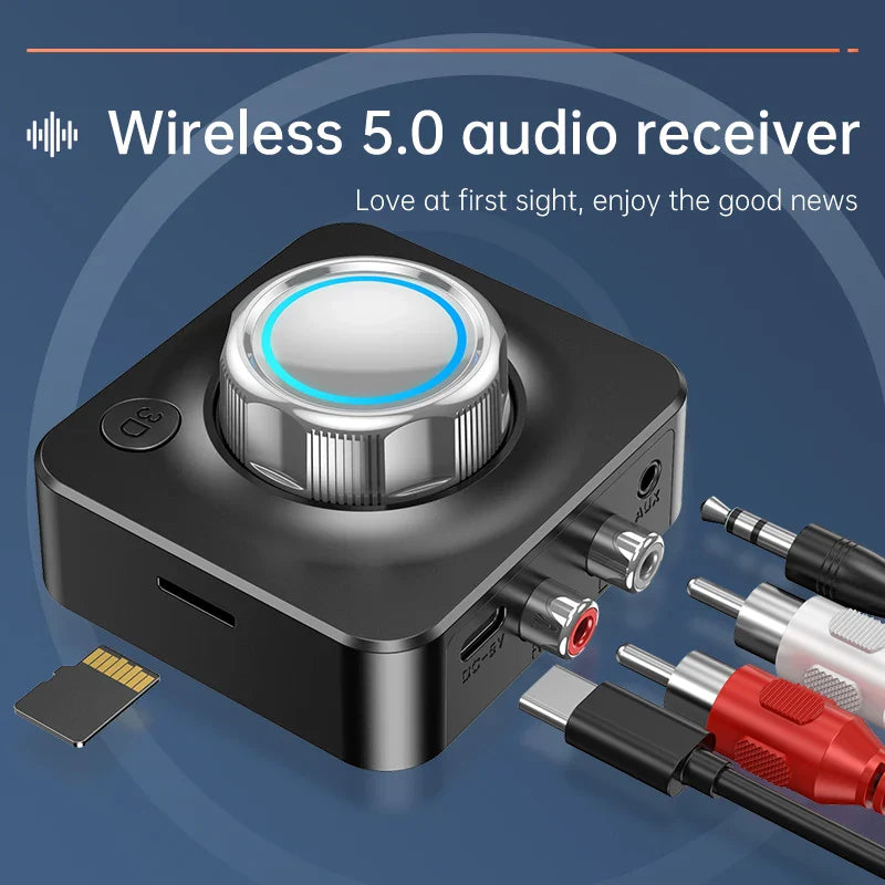 Bluetooth 5.0 Audio Receiver Wireless Adapter | 3D Stereo Music, TF Card, RCA & 3.5mm AUX for Car, Speaker, Amplifier, Headphones