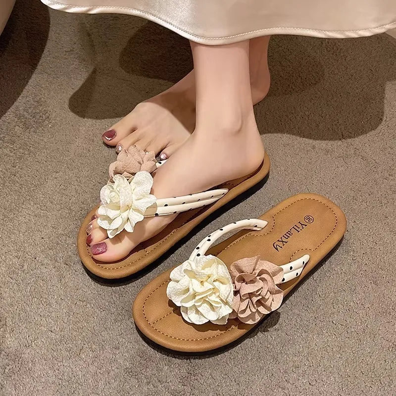 Women's Double Flower Slippers - Lightweight Flat Summer Casual Shoes