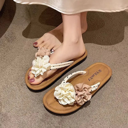 Women's Double Flower Slippers - Lightweight Flat Summer Casual Shoes