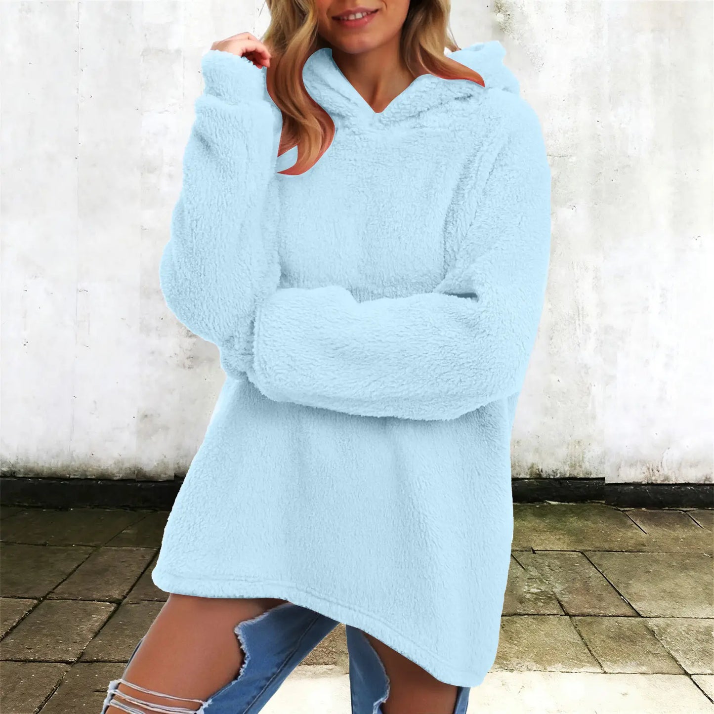 Women's Winter Fleece Hoodie - Warm Soft Fluffy Harajuku Streetwear Pullover