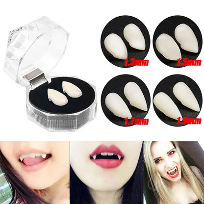 5 Pairs Halloween Vampire Fangs – Resin False Teeth Costume Props with Solid Glue for Cosplay, Party & DIY Decoration