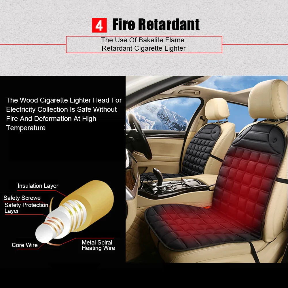 12V Electric Heated Car & Home Seat Cushion — Universal Warm Winter Cushion Cover